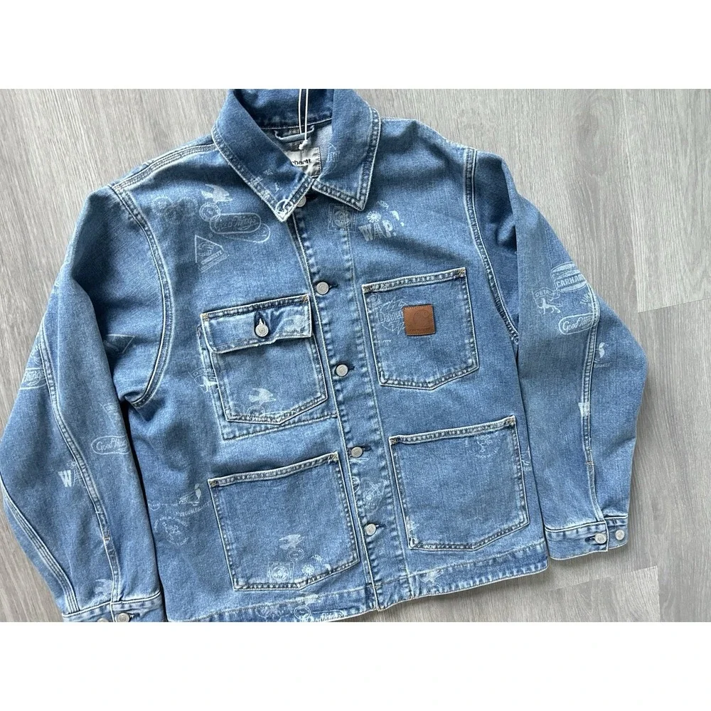 Carhartt Wip Stamp Jacket Blue Denim Jacket Mens Size Small NWT $278